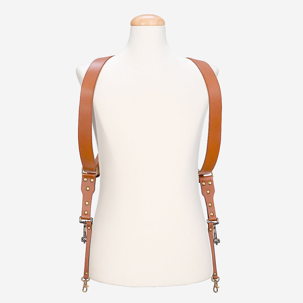 Berlin #504 - Cognac-Doppelleder-Kameraharnisch für zwei Kameras - Limitierte Auflage