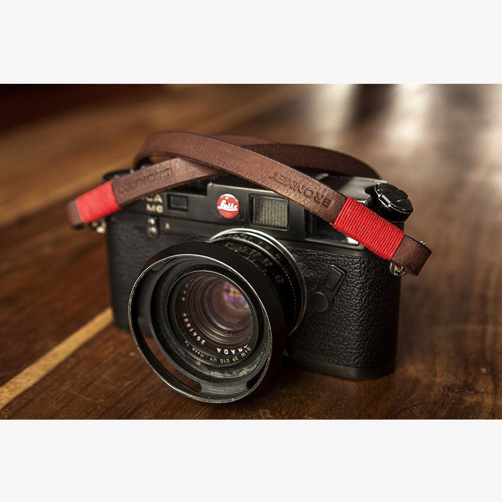 Tokyo #102 - Brown & Red leather camera strap - Handmade Bronkey Premium Goods ®