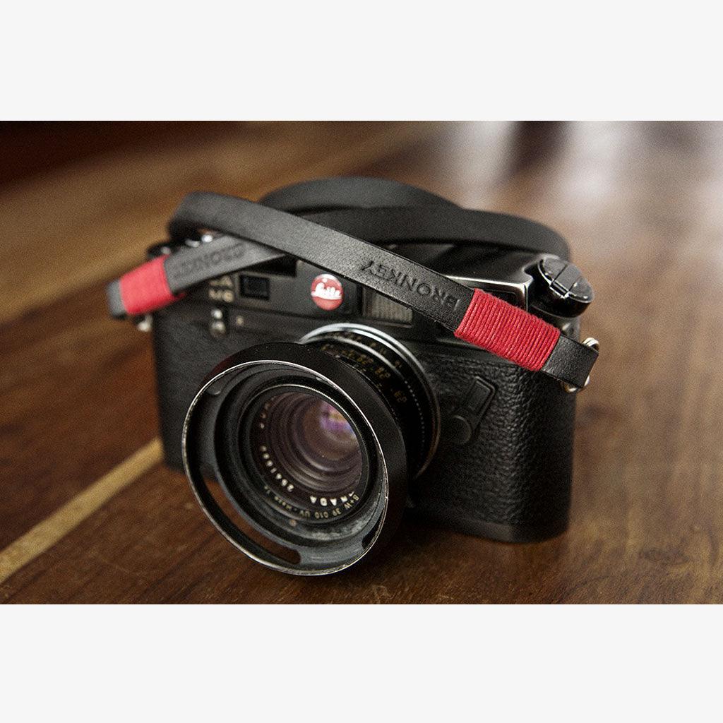 Tokyo #101 - Black & Red leather camera strap - Handmade Bronkey Premium Goods ®