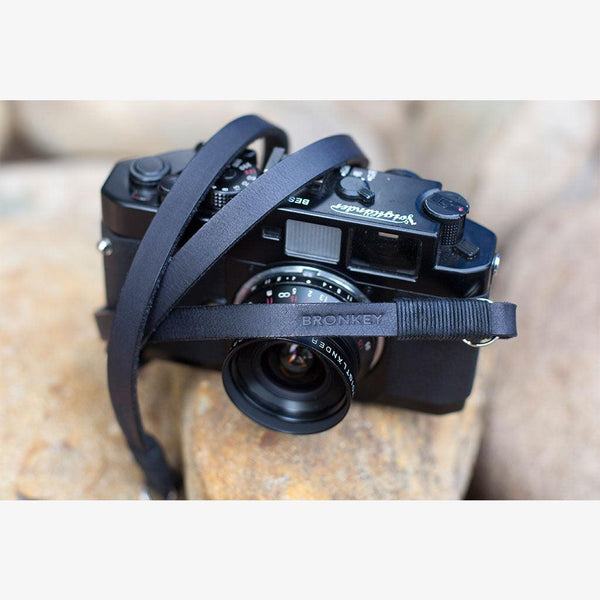 Tokyo #104 Black & Black leather camera strap - Handmade Bronkey