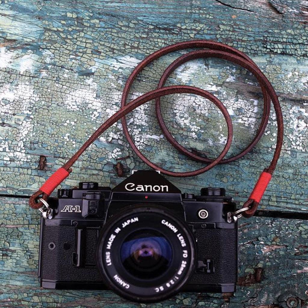 Tokyo #102 - Brown & Red leather camera strap - Handmade Bronkey Premium Goods ®