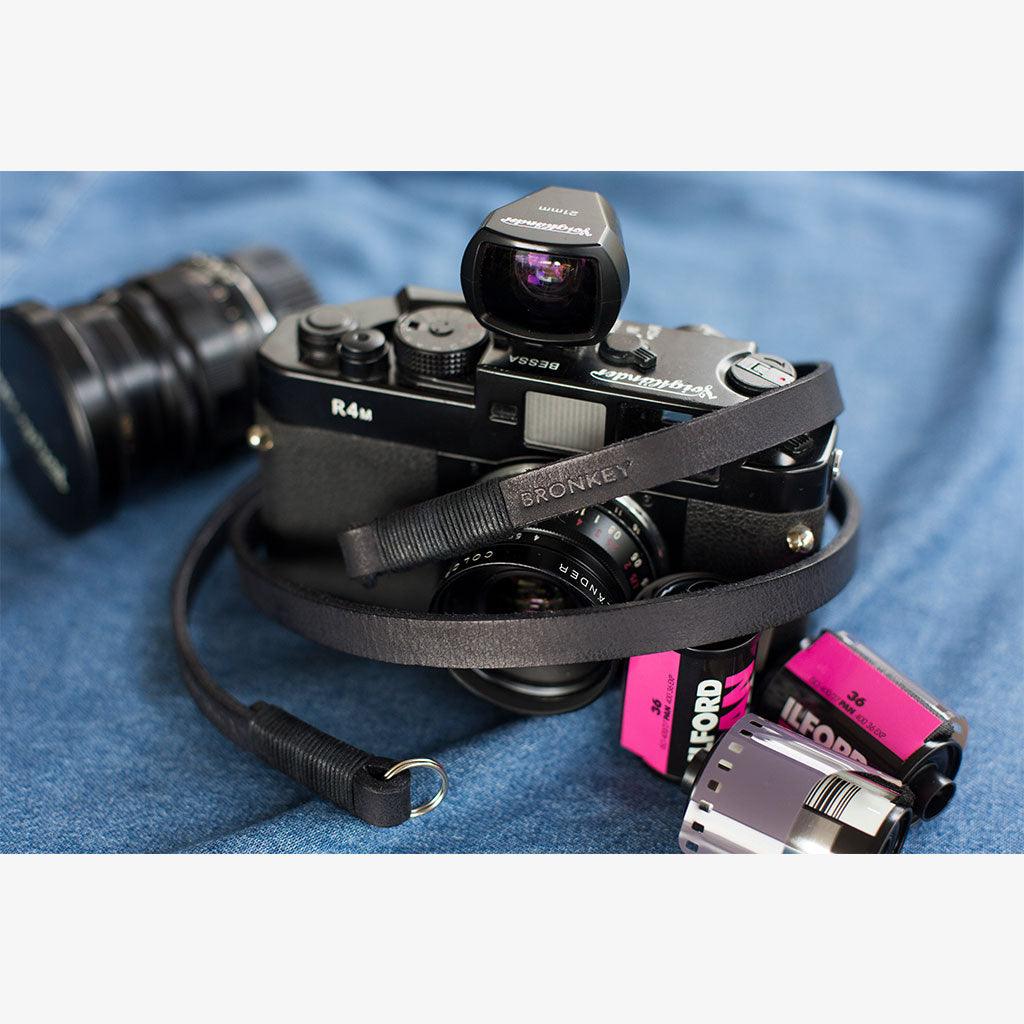 Tokyo #104 - Black &amp; black leather camera strap - Handmade Bronkey Premium Goods ®