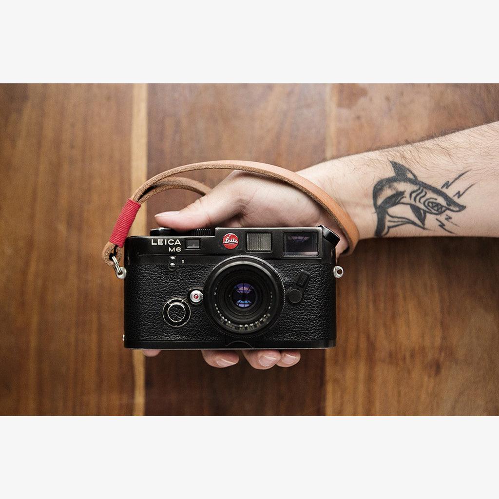 Tokyo #203 - Tanned & Red leather camera strap - Handmade Bronkey Premium Goods ®