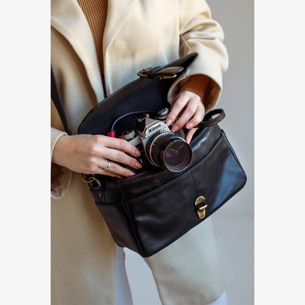 París Black Leather Camera Bag - Handmade Bronkey Premium Goods ®