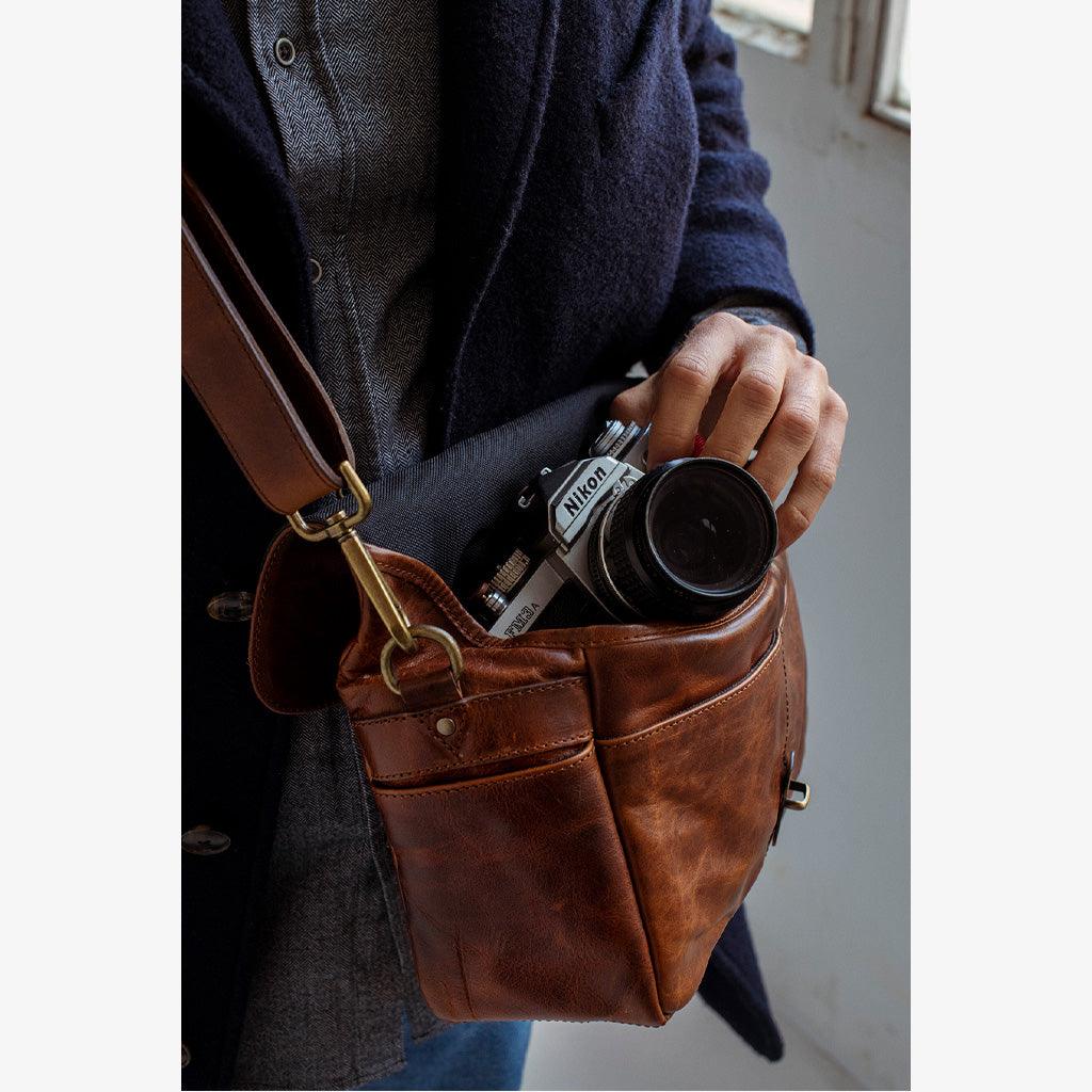 París Cognac Leather Camera Bag - Handmade Bronkey Premium Goods ®