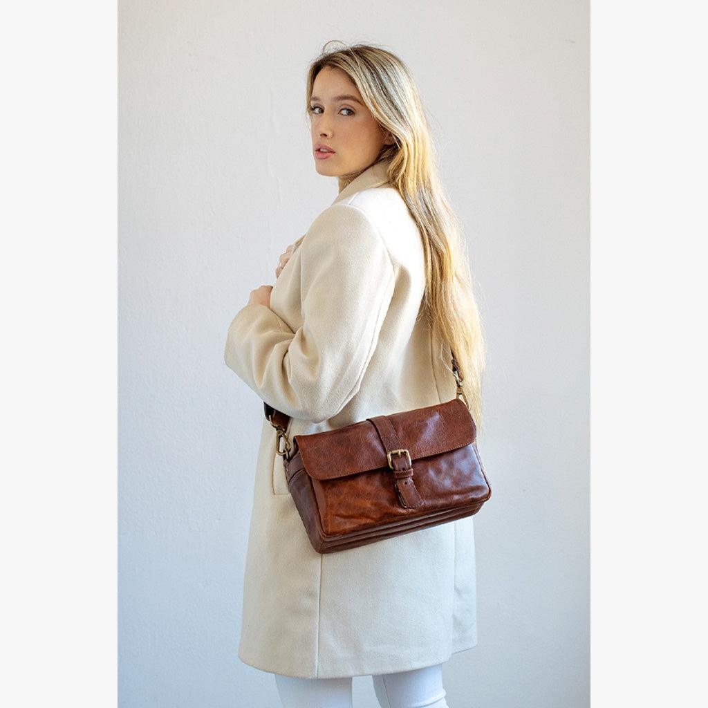 Cognac leather sales crossbody bag