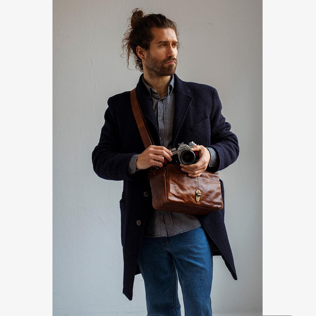 París Cognac Leather Camera Bag - Handmade Bronkey Premium Goods ®