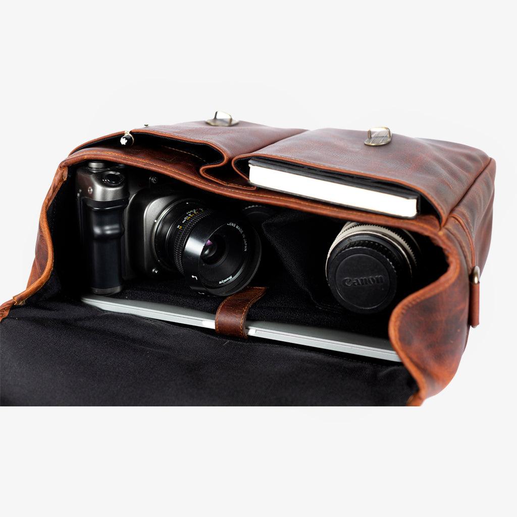 Roma Cognac Leather Camera Bag - Handmade Bronkey Premium Goods ®