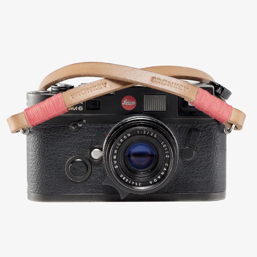 Tokyo #103 - Tanned &amp; Red leather camera strap - Handmade Bronkey Premium Goods ®