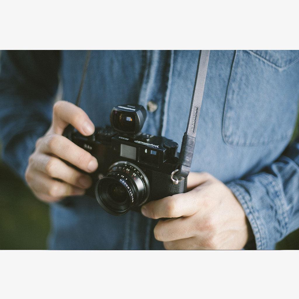 Tokyo #104 - Black & black leather camera strap - Handmade Bronkey Premium Goods ®