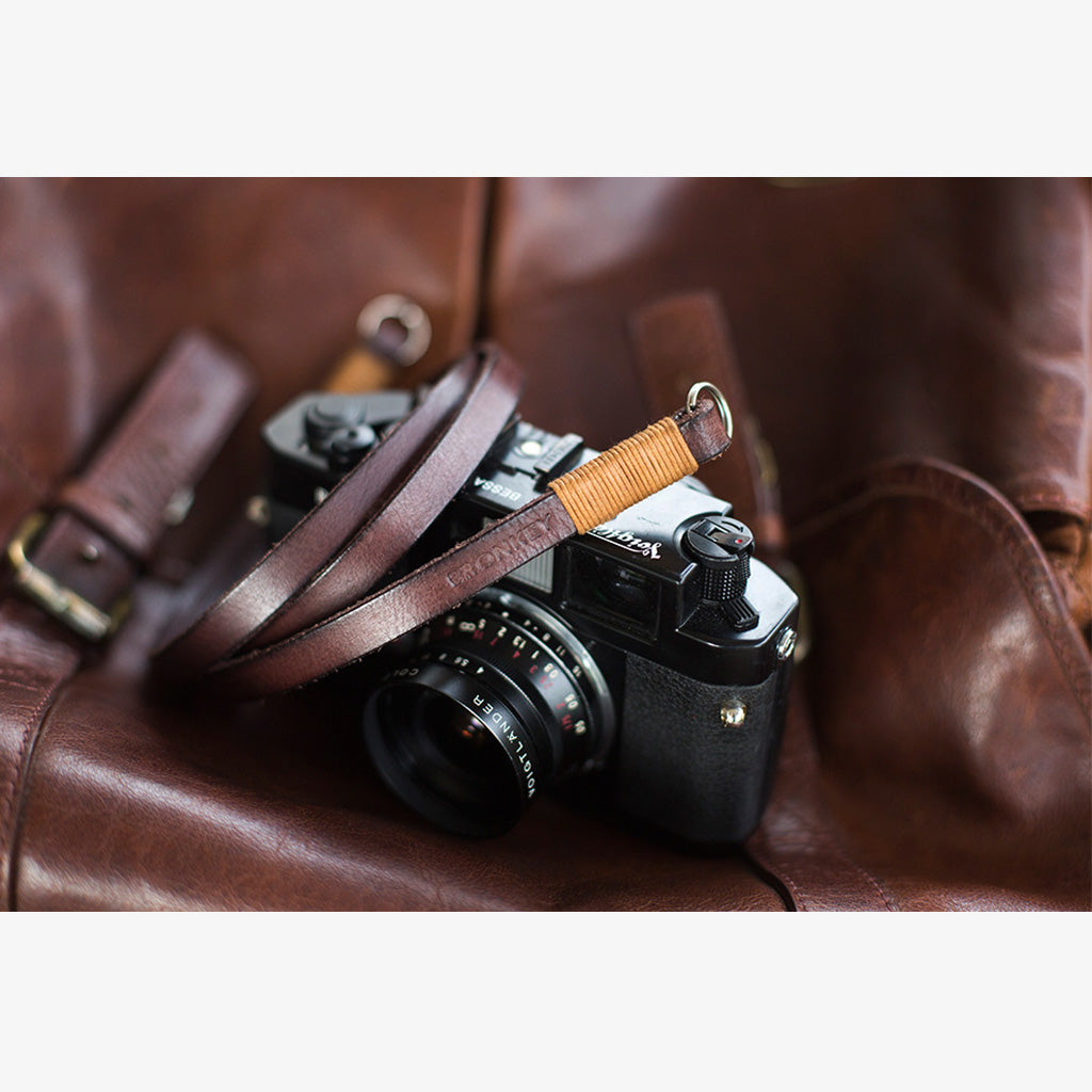 Tokyo #105 - Brown &amp; tanned leather camera strap